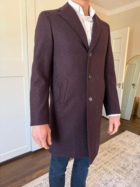 Canali Kei Men’s Wool Overcoat Burgundy